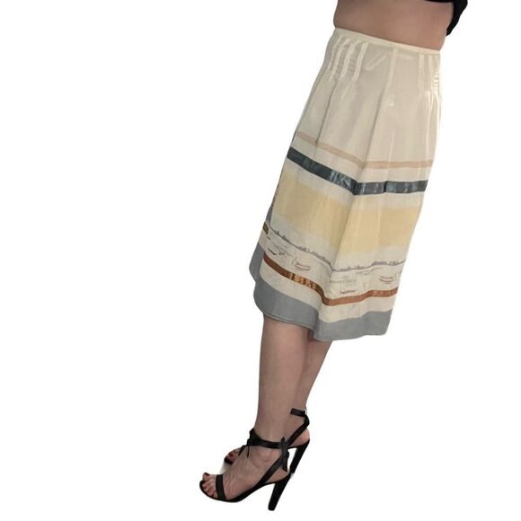 Due Per Due silk Blend Ivory Gondola Boat Print Ribbon A line Peasant Skirt 4 S - Picture 3 of 11